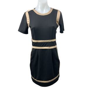 Miusol Womens Black Gold Pleated Short Sleeve Mini Bodycon Sheath Dress Size M
